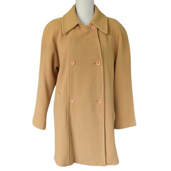 SANDRO Classic 100% Wool Mid Length Pea Coat in Camel Tan Size 10 - Picture 1 of 10